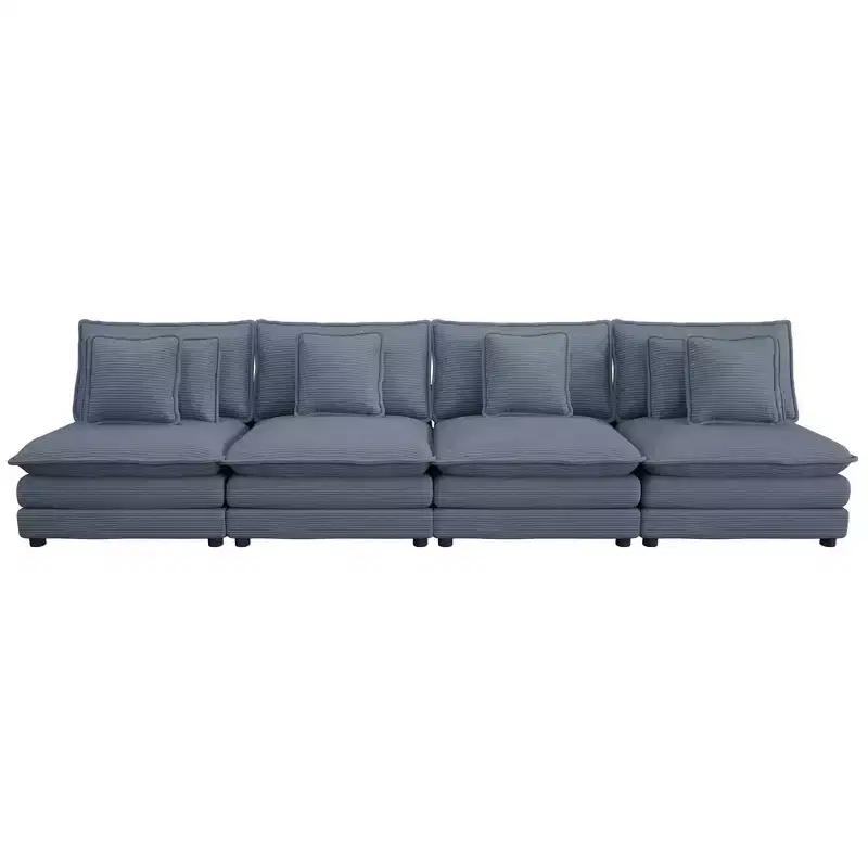 MAYEERTY 141.6 Modern Modular Sofa Upholsteres Corduroy with Four Pillows for Living Room Blue