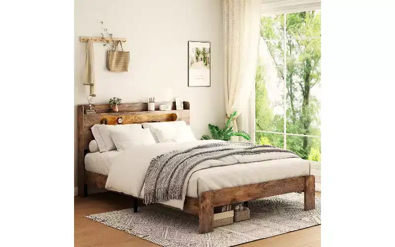 TUYOHW Full Size Bed Frame with Storage Headboard & Charging Station, LED Light Wood Platform Bed with Large Under Bed Storage, Noise-Free Bed Frame