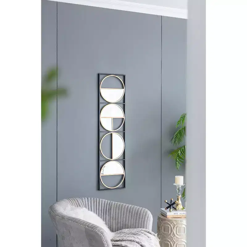47.2 Inch Beaded Black Metal Wall Mirror
