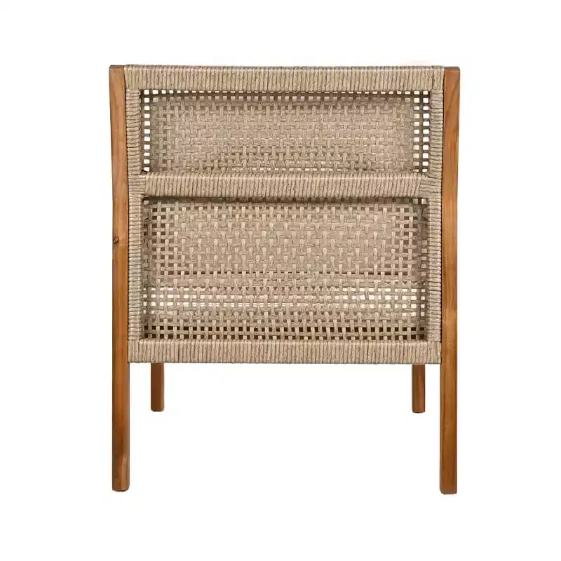 Christopher Knight Home Grania Patio Rattan and Acacia Wood Club Chair with Cushion, Brown/Cream