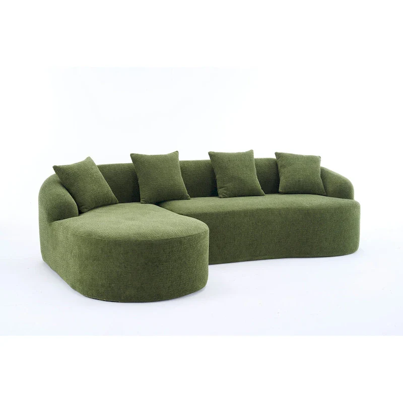 L-Shaped Chenille Sectional Sofa with Chaise and 4 Pillows
