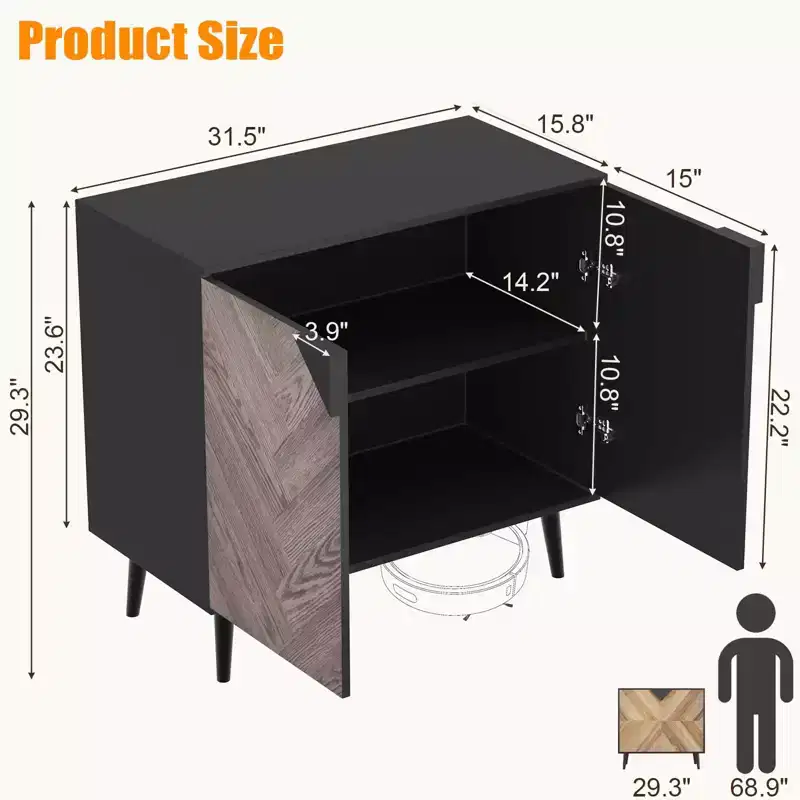 31.5 Inch Storage Cabinet with Shelf & Doors, Modern Sideboard Buffet Cabinet with Storage