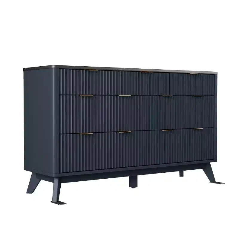 Fluted 7 Drawer Dresser, 54 Modern Dresser with Faux Marble Topped & Curved Design, Wooden Storage Organizerfor Bedroom, Living Room