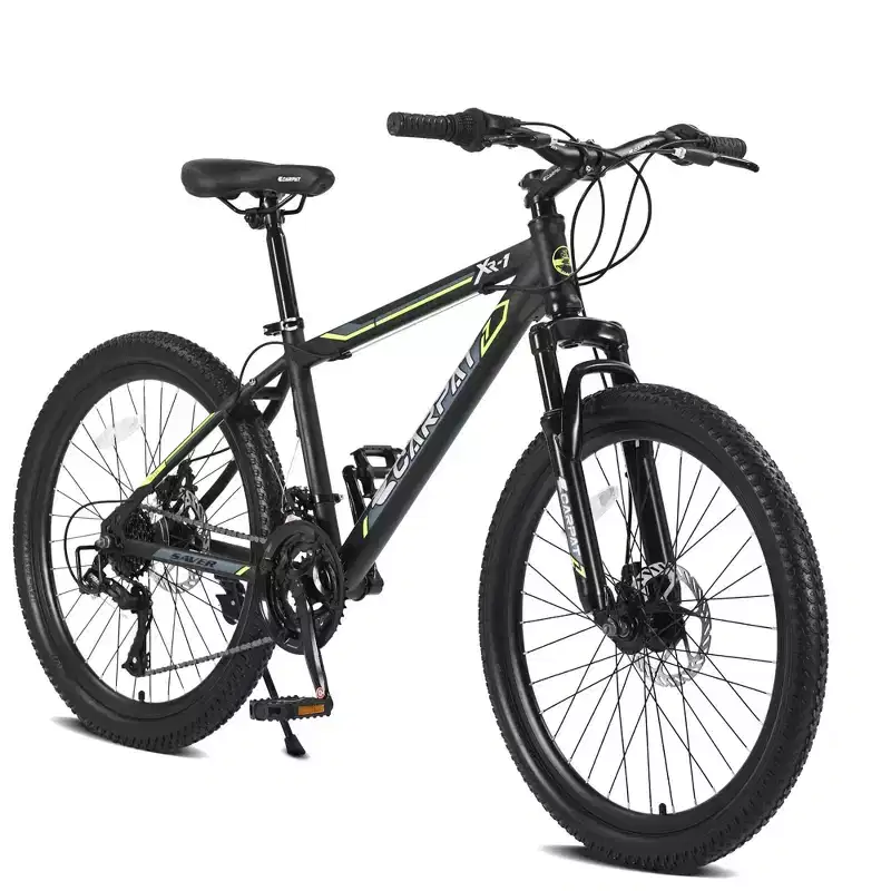 NAYSAYE 24 Inch Mountain Bike 21 Speed Dual Disc Brakes Steel Frame Bikes for Adults for Outdoor Adventure, Black and Green, 26.3*7.88*28.35