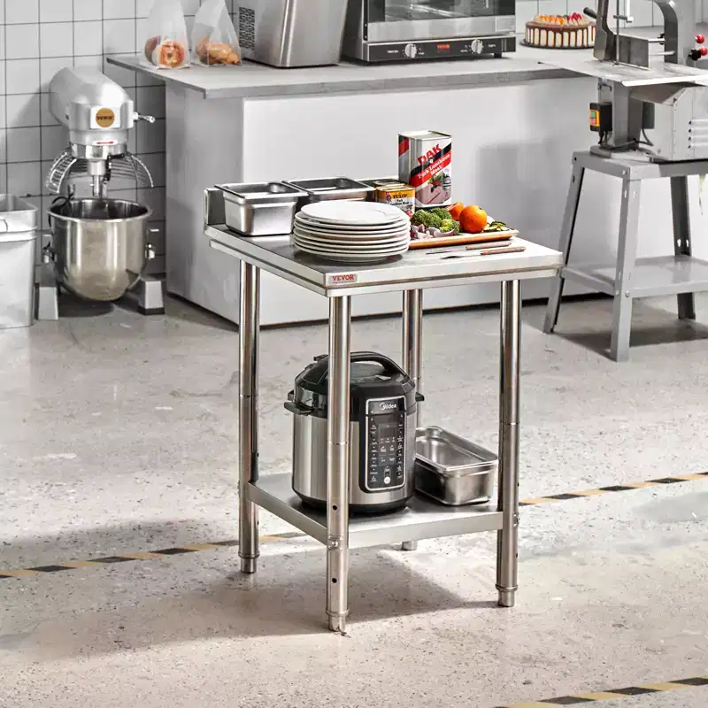 VEVOR 24 x 24 x 35 Inch Stainless Steel Work Table, Commercial Food Prep Worktable Heavy Duty Prep Worktable, Metal Work Table, Silver