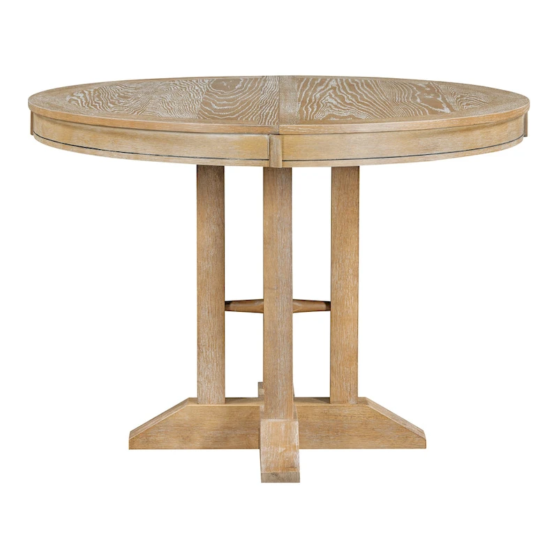 5-Piece Dining Set Extendable Round Table and 4 Upholstered Chairs Farmhouse Dining Set