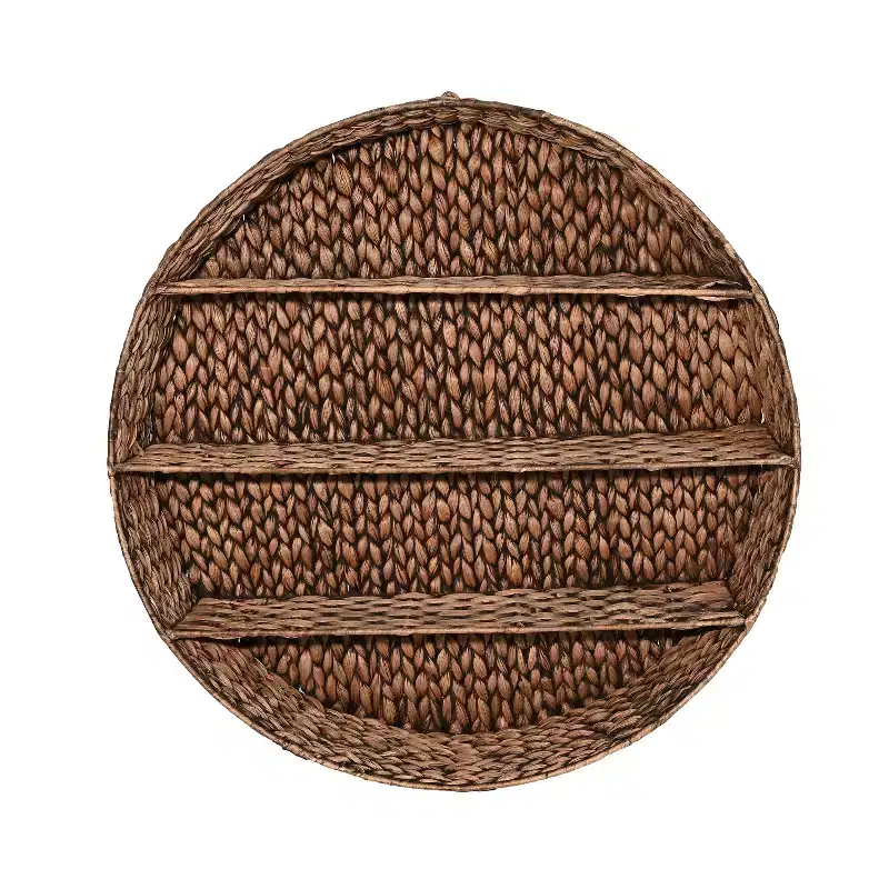 24.5 3-Shelf Circular Handwoven Hyacinth Wall Rack, Natural