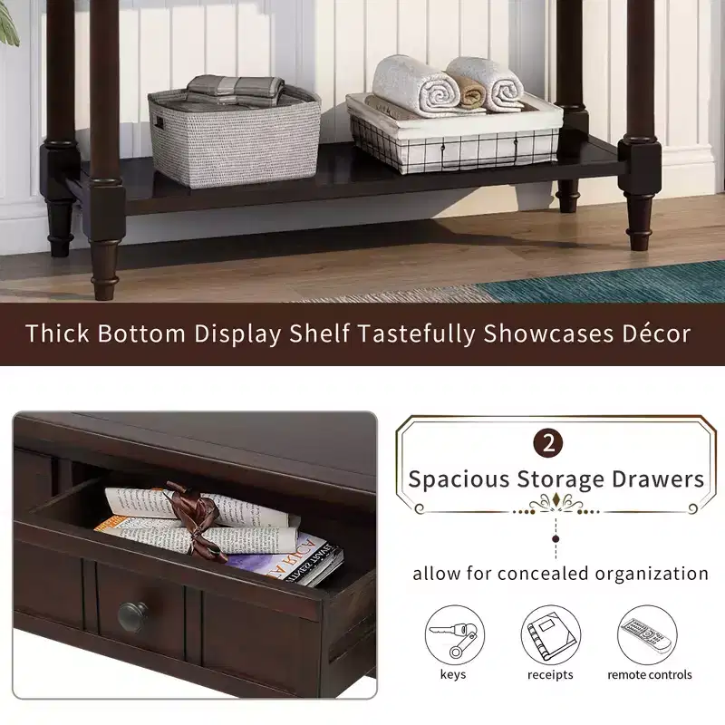Console Table with Two Drawers and Bottom Shelf