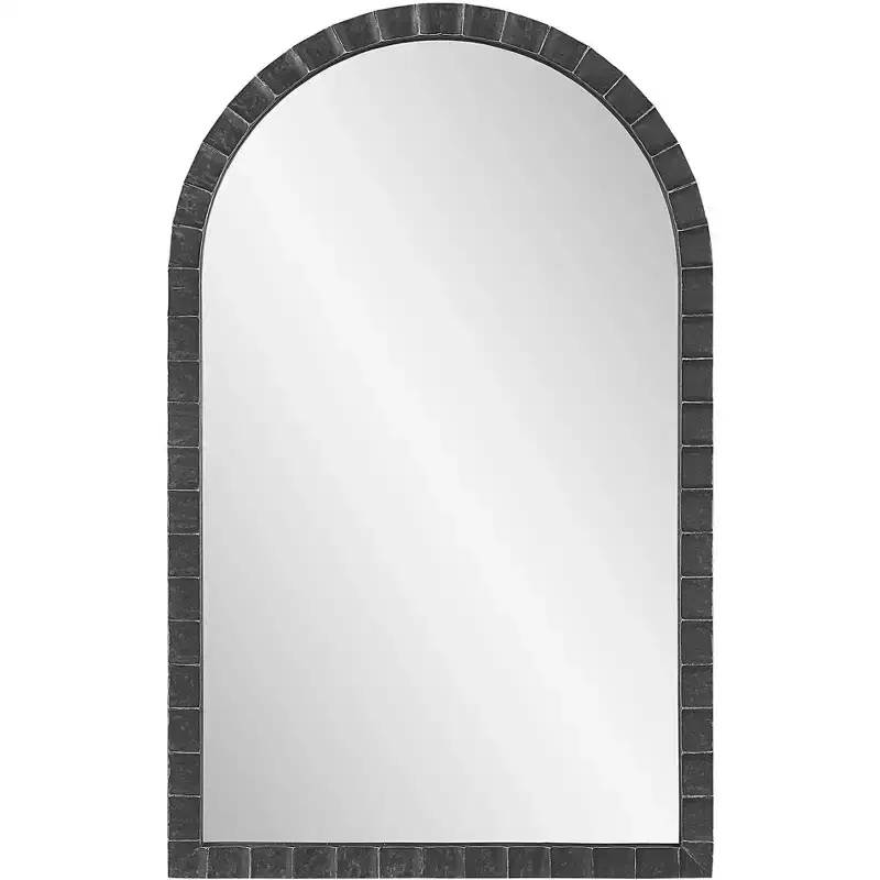 Uttermost Arched Vanity Decorative Wall Mirror Distressed Matte Black Forged Iron Frame 24 Wide for Bathroom Bedroom Living Room