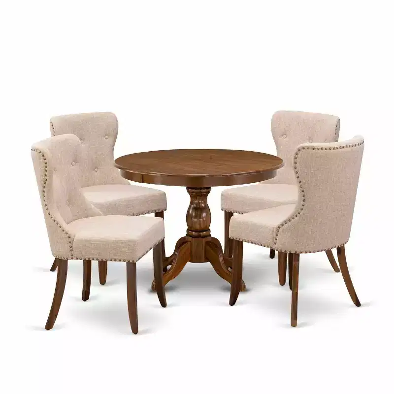 HomeStock 5-Piece Antique Walnut Finish Solid Wood Top Dining table with 4 Chairs