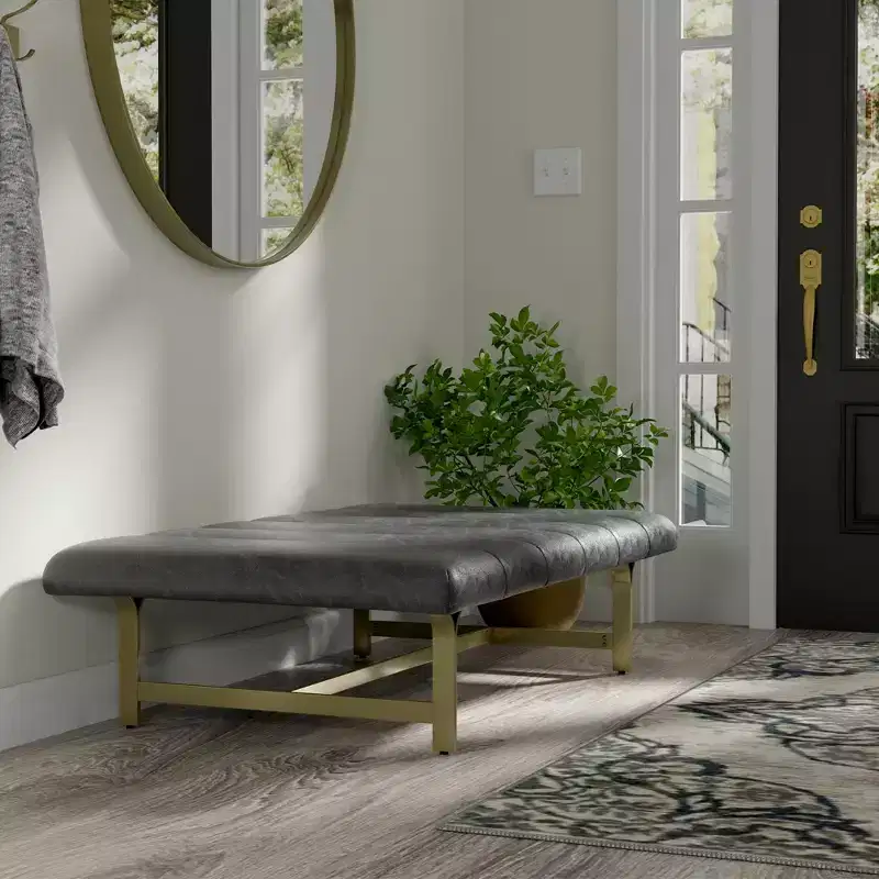 Vegan Leather Upholstered Coffee Table with Metal Base, 52