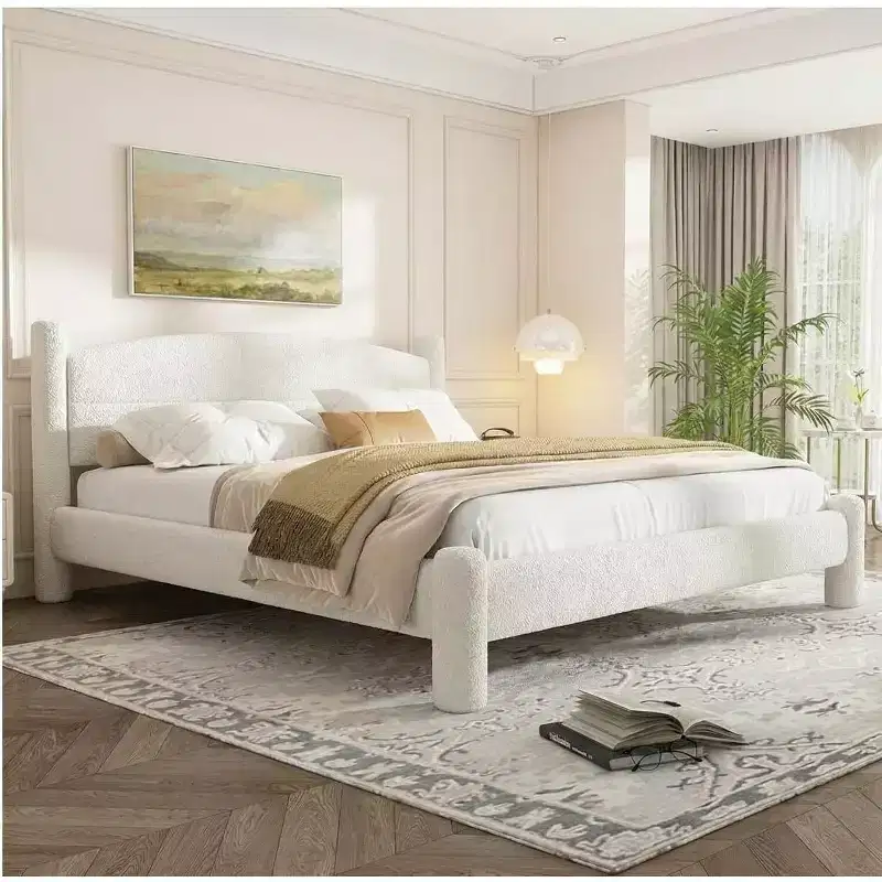 Boucle Upholstered Cloud Platform Bed Frame, No Box Spring Needed