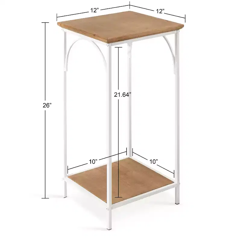 Square MDF Tea Table 12x12x26 Rustic Brown and White