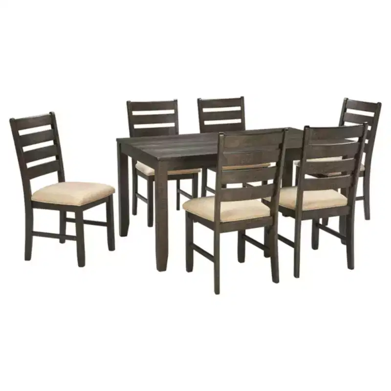 Rokane Dining Table Brown, Upholstered Chairs, Wood Frame