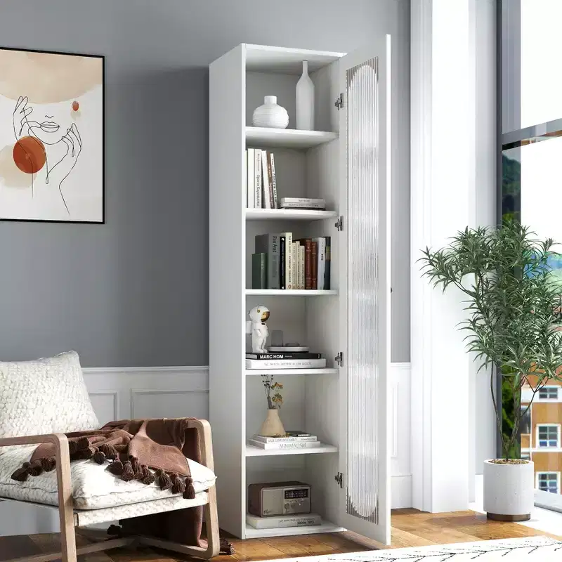 GDFStudio Thomas Modern 6-Tier Tall Display Cabinet with Glass Door
