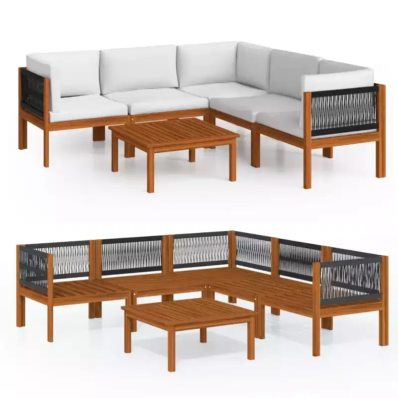 vidaXL Solid Acacia Wood Patio Lounge Set - 6 Piece Outdoor Furniture Set with Cushions, Cream White, Weather-Resistant and Easy Assembly