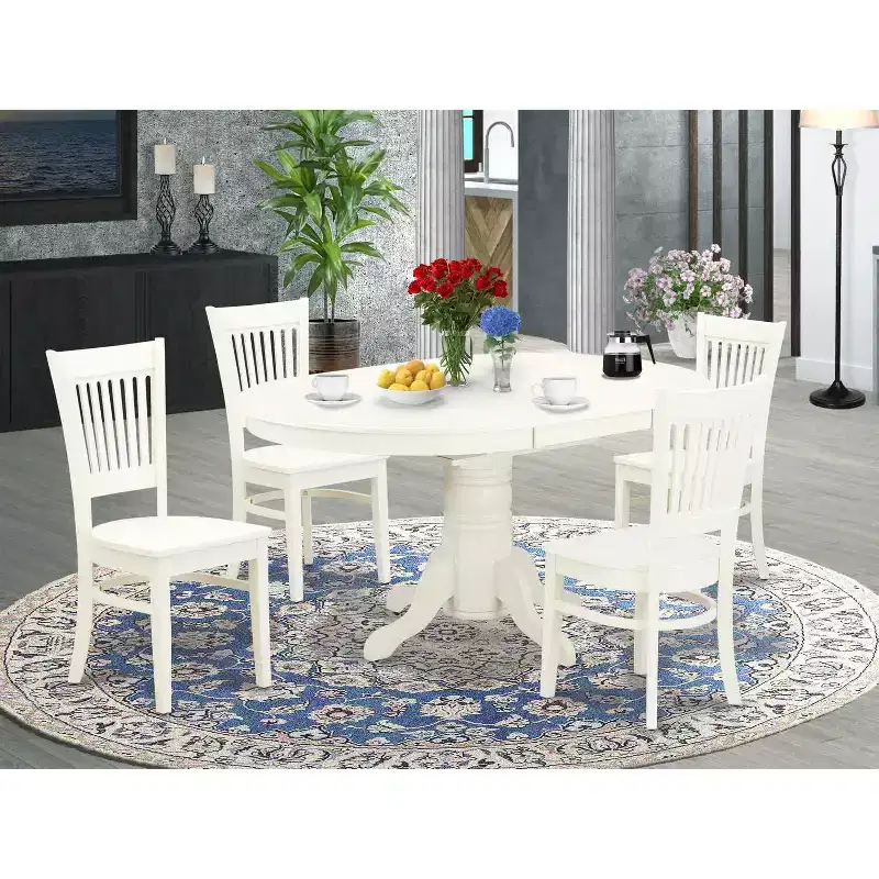 HomeStock AVVA5 Linen White 5 Piece Kitchen Table and Chair Set Modern Style