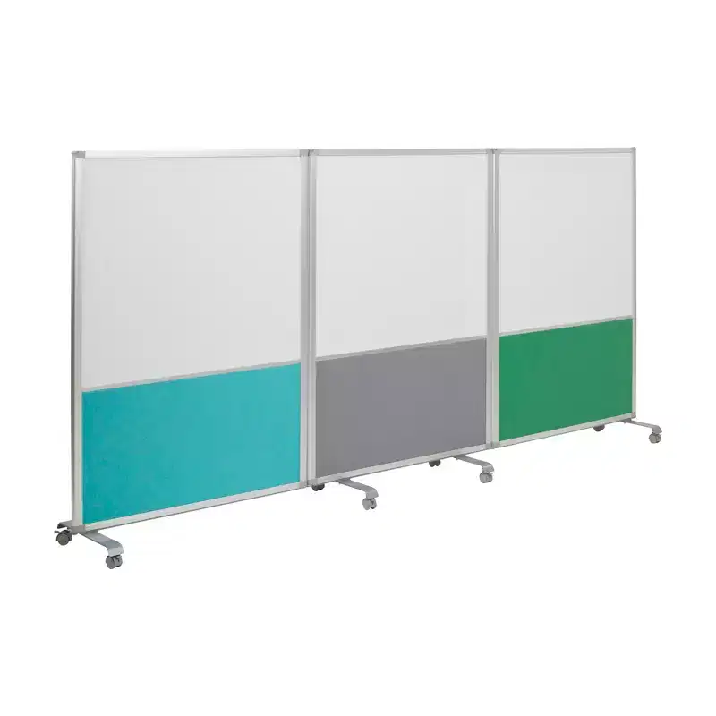3-Panel Mobile Dry-Erase & Flannel Split Room Divider with Locking Casters