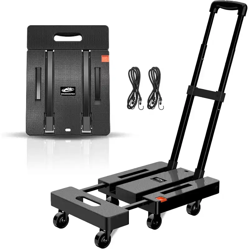 Folding Hand Truck, 500 lb Heavy Duty Luggage Cart with Elastic Ropes, Adjustable Handle