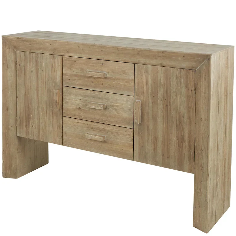 Wooden Storage Cabinet: Two-Door, Three-Drawer Sideboard (Natural Wood Grain) — Brown