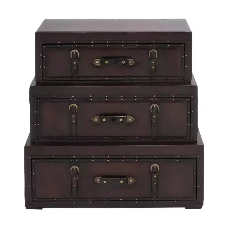 Olivia & May Traditional Faux Leather and Wood Chest Brown: Elegant Divided Storage, No Assembly Required