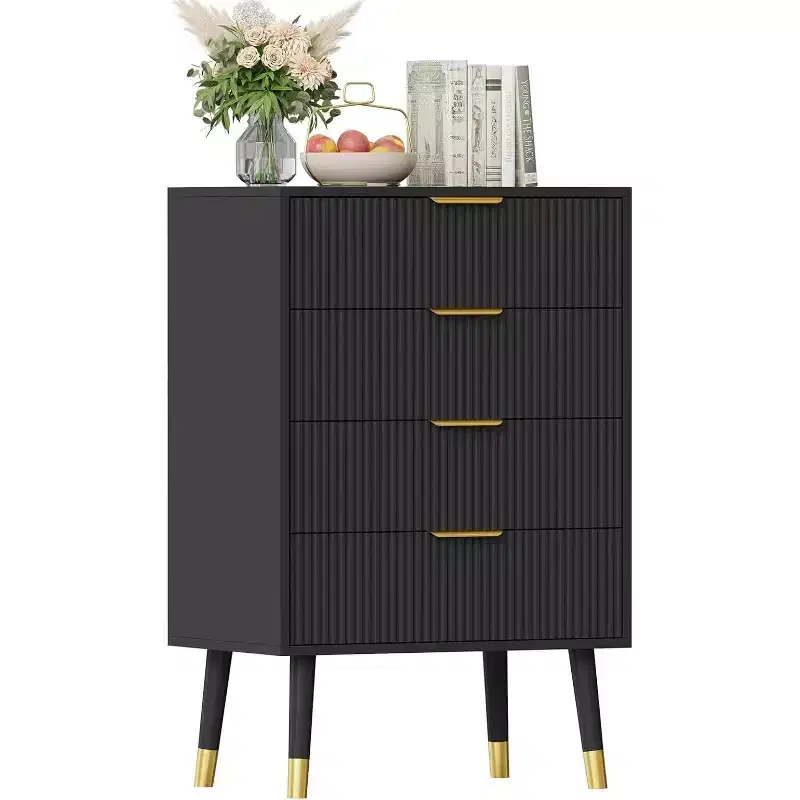 Black 4-Drawer Dresser, Vertical Stripe, Single