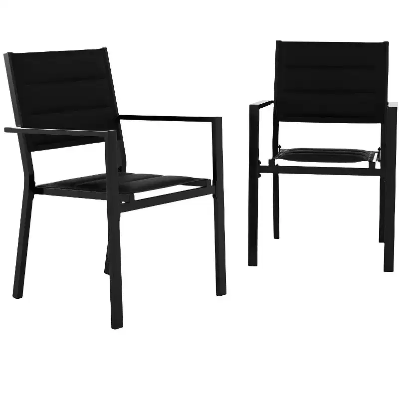Aluminum Patio Dining Chairs (2 Chairs) with Armrest and Wider Seat, All-Weather Stackable Chairs for Balcony, Garden, Backyard