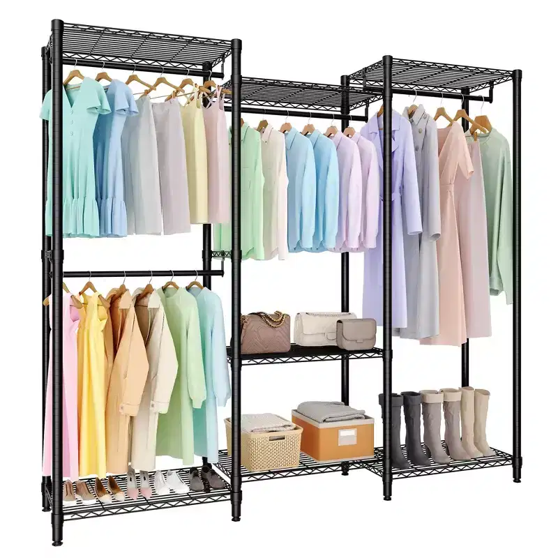 Heavy Duty Clothes Rack, 4 Hanging Rods, 1631 lbs Capacity, Freestanding Portable Closet Organizer, Black