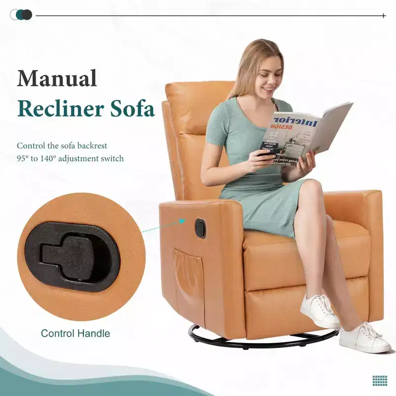 Swivel Recliner Chair,Glider Nursery Chair with Extra Large Footrest,High Back,Deep Seat,Brown Accent Chair for Living Room,Nursery,Bedroom