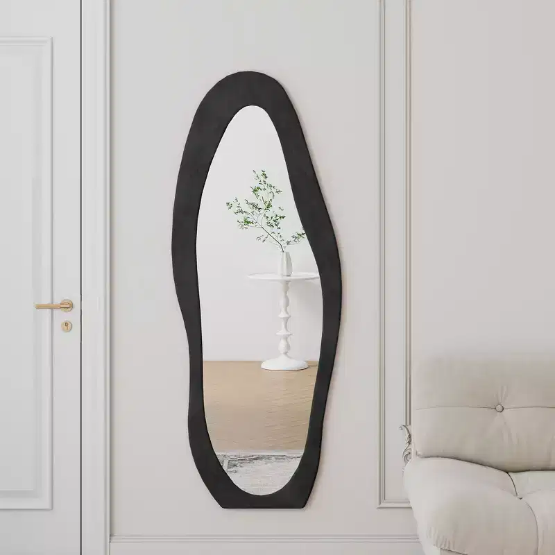 Whisen 63 x 24 Footprint Shape Irregular Full Length Mirror, Flannel Wrapped Standing Wall Mirror