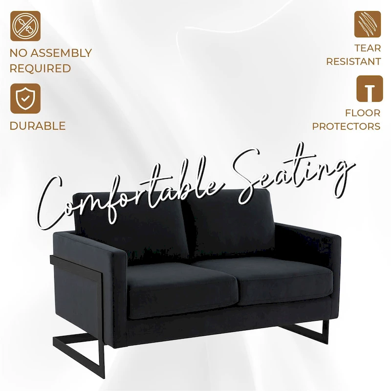 Upholstered Loveseat Sofa in Velvet Fabric with Removable Cushions and Stainless Steel Frame