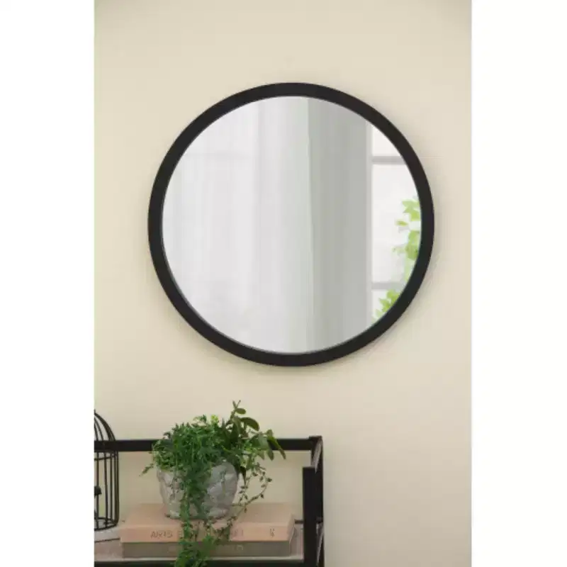 20 x 20 Circle Wall Mirror with Wooden Frame and Black Finish, Wall Mirror for Living Room, Dining Room, Foyer, Bathroom, Office