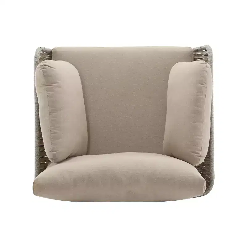 36W Patio Accent Chair Lounge Chair Arm Chair with Cushions, Pillows and Stylish Rope-Weave Design, Iron, Beige+Grey/Natural-ModernLuxe