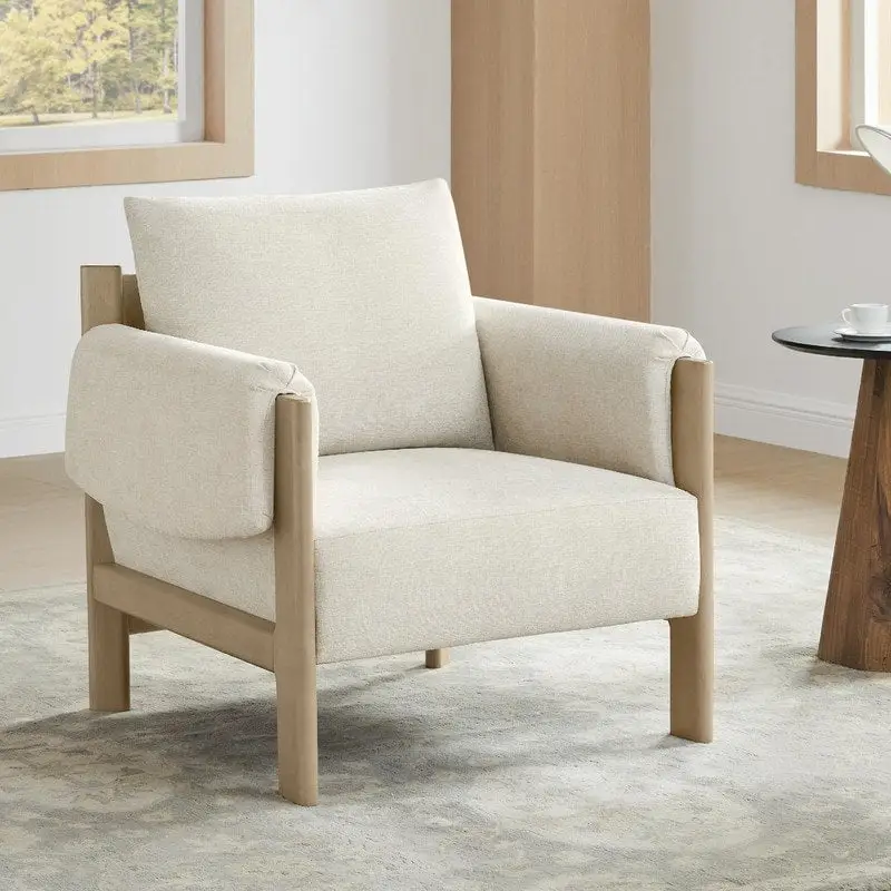 Carol Mid Century Modern Upholstered Accent Arm Chair with Wood Legs