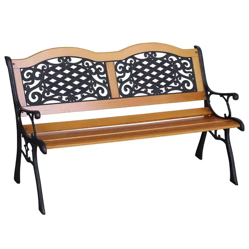 50 Outdoor Garden Bench, Park Patio Bench Loveseat & Metal Frame with Plastic Flourish Backrest