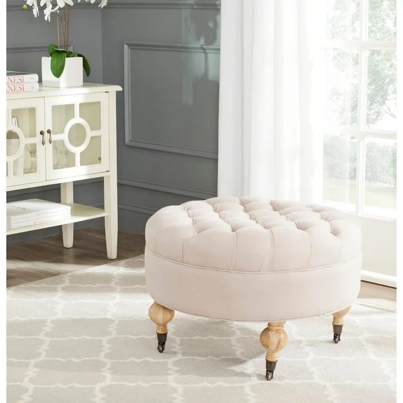 Tufted Round Ottoman, 1-Person — Mushroom / Marine / Taupe / Granite