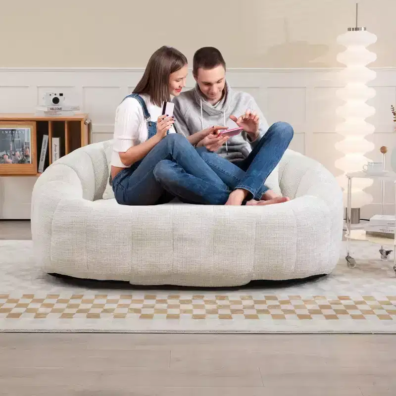 MAYEERTY Bean Bag Sofa Beige Chenille High Back for Adults Kids Indoor Outdoor