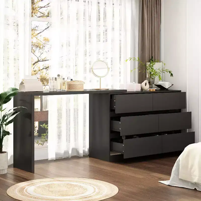 Famapy Convertible Dresser,Makeup Vanity Desk with 6 Drawers,Study /Computer Desk,All - in - One Storage Unit for Home Office Space Upgrade