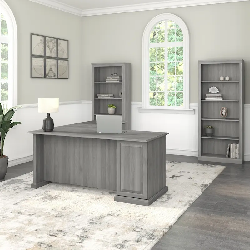 Saratoga L Shaped Computer Desk and Bookcase Set by Bush Furniture