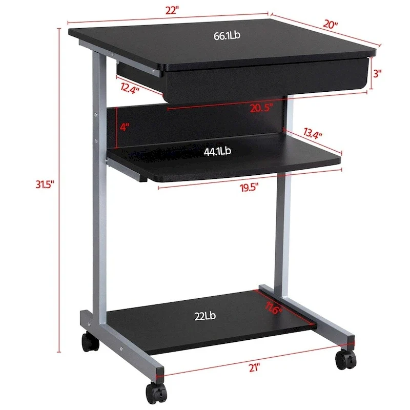 Yaheetech Rolling Computer Desk Table Tray Desk with Drawer and Shelf