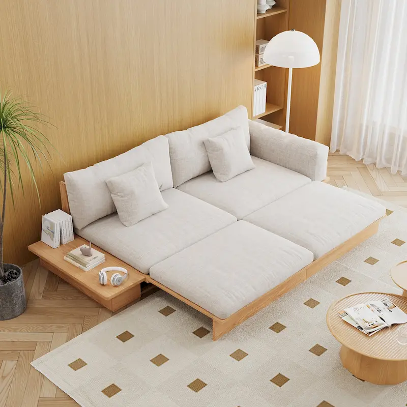 Modern Solid Wood Upholstered Cotton Linen Sofa