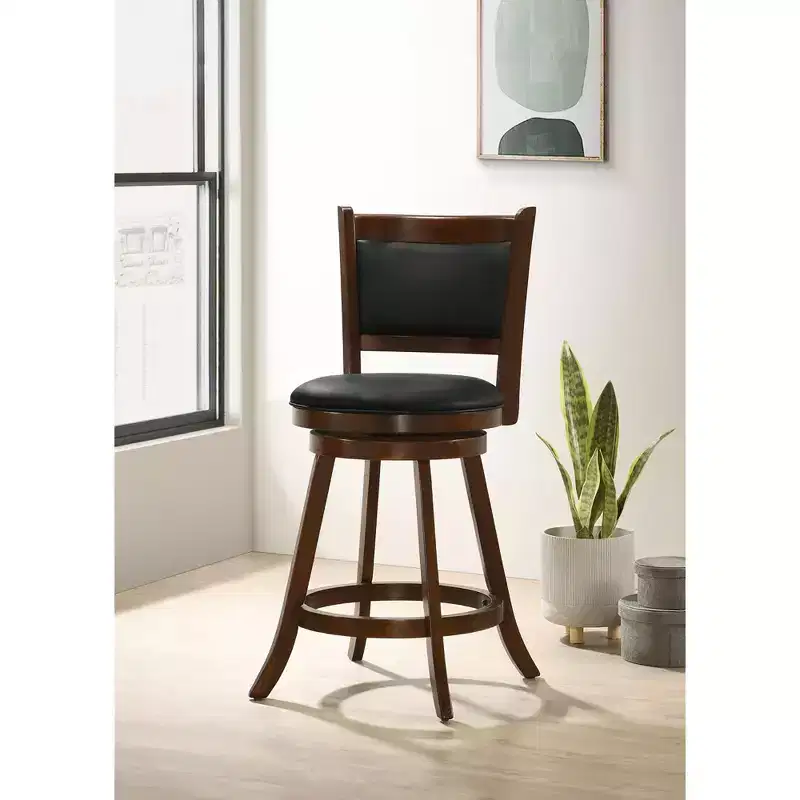 Okak Swivel Bar Stools Set of 2, Modern Counter Height Stools with Chestnut Brown Upholstery and Black Metal Base, Versatile Seating for Kitchen
