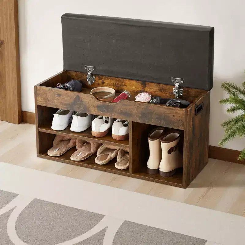 VEVOR Entryway Shoe Bench, 31.7 x 12.0 x 17.5 Inch Shoe Storage Organizer with Lift Top Storage Space, 300lbs Bench with Cushion Seat, Brown + Black