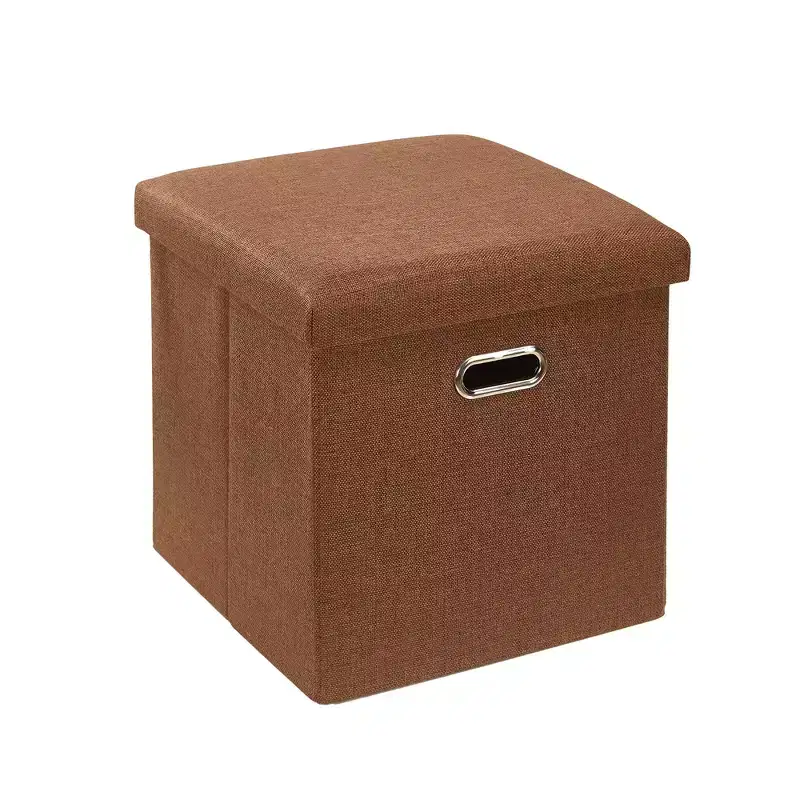 Folding Storage Ottoman Bench, End of Bed Linen Fabric Foot Rest Stool with Padded Seat, Large Footstool for Bedroom or Living Room