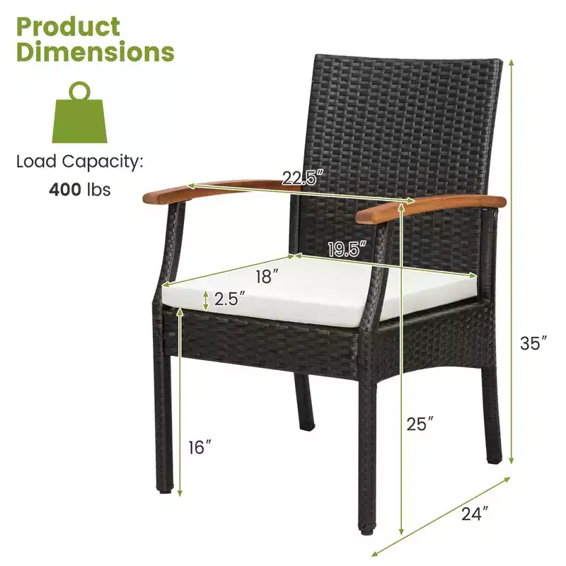 Costway Patio PE Wicker Chairs Acacia Wood Armrests with Soft Zippered Cushion Balcony