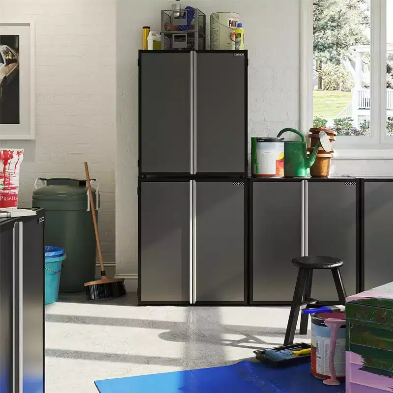 Freestanding Stackable Garage Cabinet – Black & Gray, 100 lb Capacity