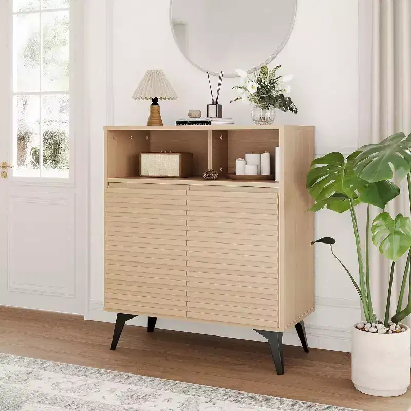 Mid Century Modern Fluted Storage Cabinet with Metal Legs, Stylish Sideboard Buffet Credenza, Spacious Storage for Living Room