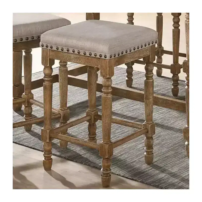 Simple Relax Set of 2 Fabric Upholstered Counter Height Stools in Weathered Oak and Beige