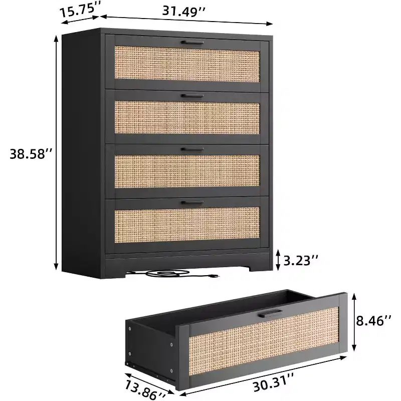 47 Rattan 5-Drawer Dresser - Tall Storage Chest for Bedroom & Living Room