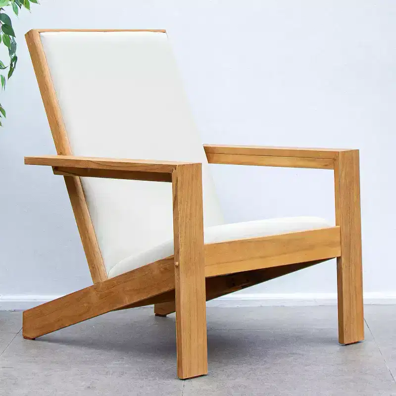 Sonoma Lane Alice Teak Outdoor Adirondack Chair with Tan Textilene Padded Seat – Weather-Resistant, Quick-Dry Foam Comfort